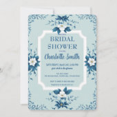 ブルーチノエレガントイセリーフローラブライダルシャワー 招待状 (正面)