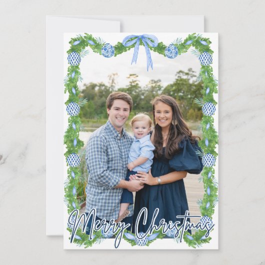 ブルーチノセリエオーナメントネイビーフレームカード サンキューカード (正面)