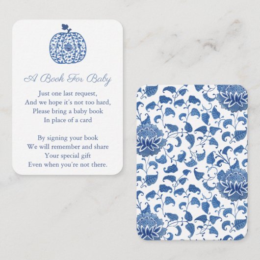 ブルーチノセリーカボチャ赤ちゃんシャワー用の本を持参 エンクロージャーカード (正面/裏面)