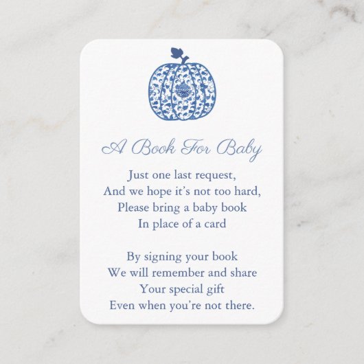 ブルーチノセリーカボチャ赤ちゃんシャワー用の本を持参 エンクロージャーカード (正面)