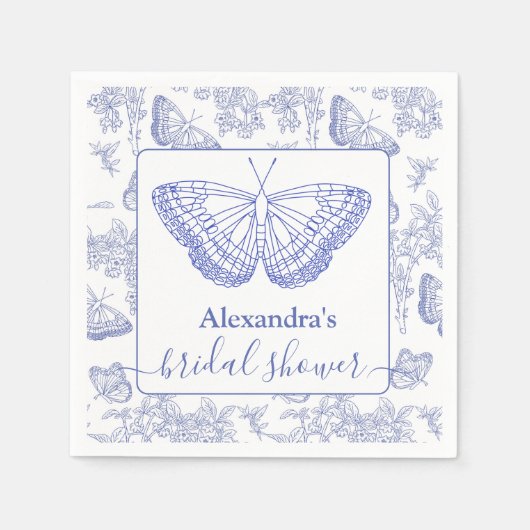 ブルーチノパーソナライズされたイセリーフローラブライダルシャワー スタンダードカクテルナプキン (正面)
