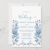 ブルーチノフランスのエリビクトリアンヴィンテージ結婚ズ 招待状 (正面)