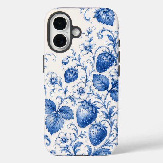 ブルーチノワズリイチゴの花のスマホケース Case-Mate iPhoneケース (裏面)