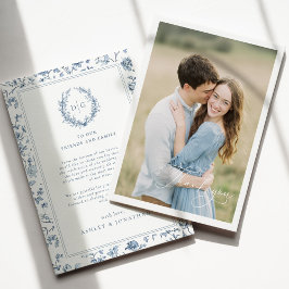 ブルーチノワズリーデザインの結婚式の写真 サンキューカード