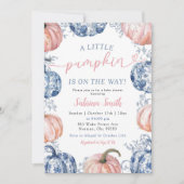 ブルーチノワセリーとピンクカボチャ秋ベビーシャワー 招待状 (正面)