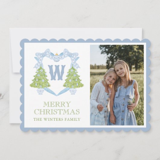 ブルーチノワセリークリスマスツリーモノグラムクレスト シーズンカード (正面)