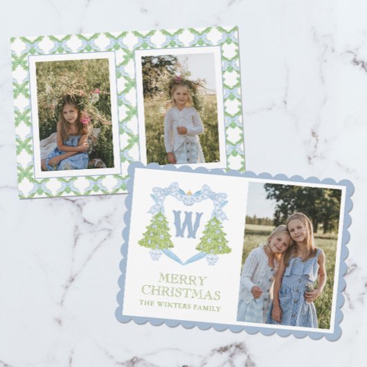 ブルーチノワセリークリスマスツリーモノグラムクレスト シーズンカード