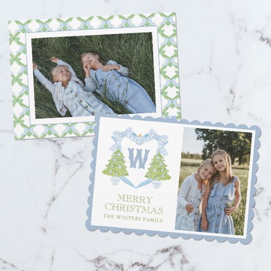 ブルーチノワセリークリスマスツリーモノグラムクレスト シーズンカード