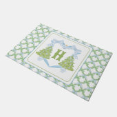 ブルーチノワセリークリスマスツリーモノグラムクレスト ドアマット (アングル)