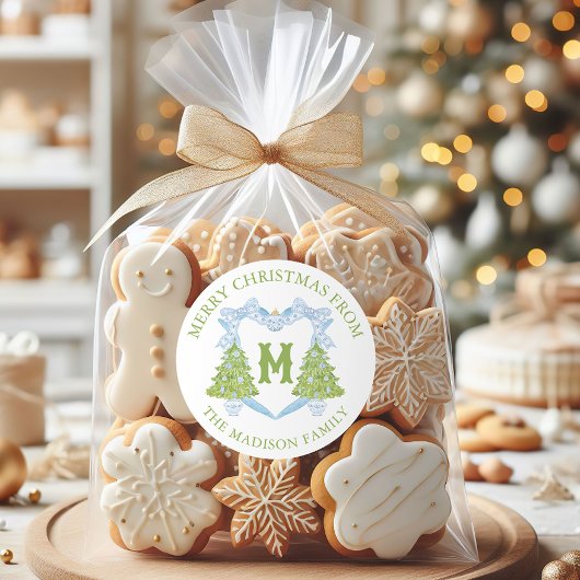 ブルーチノワセリークリスマスツリーモノグラムクレスト ラウンドシール