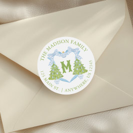 ブルーチノワセリークリスマスツリーモノグラムクレスト ラウンドシール