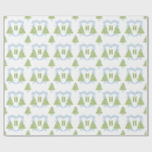 ブルーチノワセリークリスマスツリーモノグラムクレスト ラッピングペーパー (フラット)