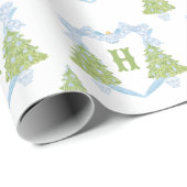 ブルーチノワセリークリスマスツリーモノグラムクレスト ラッピングペーパー (ロールコーナー)