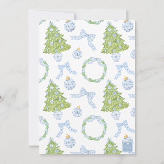 ブルーチノワセリークリスマスツリーモノグラムクレスト 招待状 (裏面)