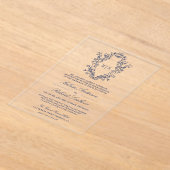 ブルーチノワセリークレストモノグラム結婚ズ アクリル招待状 (レイダウン)