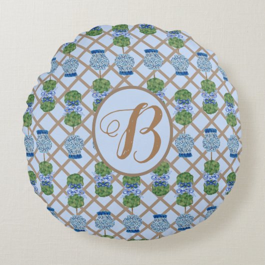 ブルーチノワセリージンジャージャージャージャージャーズトピアリーバスケット ラウンドクッション (正面)