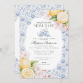 ブルーチノワセリーティーパーティーベビーシャワートイレ 招待状 (正面/裏面)