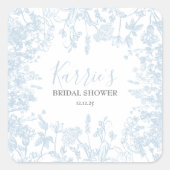 ブルーチノワセリーフローラブライダルシャワーメッセージカード スクエアシール (正面)