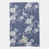 ブルーチノワセリーフローラモノグラム キッチンタオル (縦)