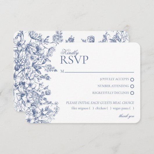 ブルーチノワセリーフローラRSVPレスポスカード エンクロージャーカード (正面/裏面)