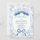 ブルーチノワセリーボウフローラブライダルシャワー 招待状 (正面)