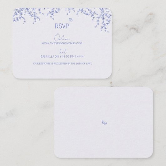 ブルーチャイノアイセリーウェディングRSVPカード エンクロージャーカード (正面/裏面)