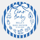 ブルーチャオベビーイタリアンベビーシャワーステッカー ラウンドシール (正面)