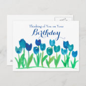 ブルーチューリップウォーターカラーフラワーズハッピーバースデー ポストカード (正面/裏面)