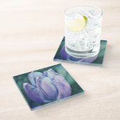 ブルーチューリップフラワーアートガラスコースター ガラスコースター (アングル)