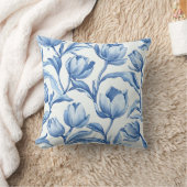 ブルーチューリップヴィンテージフローラルパターン クッション (ブランケット)
