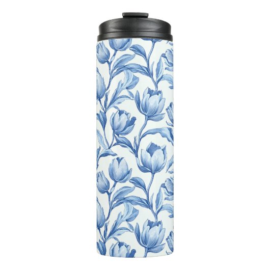 ブルーチューリップヴィンテージフローラルパターン タンブラー (正面)