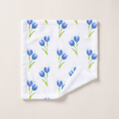 ブルーチューリップ水彩パターン バスタオルセット (ウォッシュタオル)