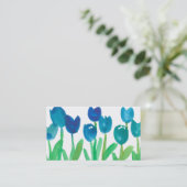 ブルーチューリップ絵を描ガーデンウォーターカラー花 名刺 (スタンド正面)