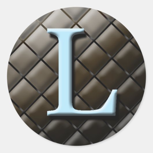 ブルーチョコレートモノグラムL結婚式の引き出物ラベル ラウンドシール (正面)