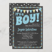 ブルーチョークボード男の子の赤ちゃんシャワー招待状 招待状 (正面/裏面)