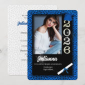 ブルーチーター柄 クラスオブ2025 卒業パーティー 招待状 (正面/裏面)