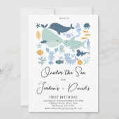 ブルーツイモダンンズワンダーザシーボーイズ1st誕生日 招待状 (正面)