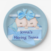 ブルーツインズベビーシャワーパーティー紙プレート ペーパープレート (正面)