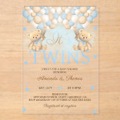 ブルーツイン少年が気球を負担ベビーシャワー アクリル招待状 (正面)