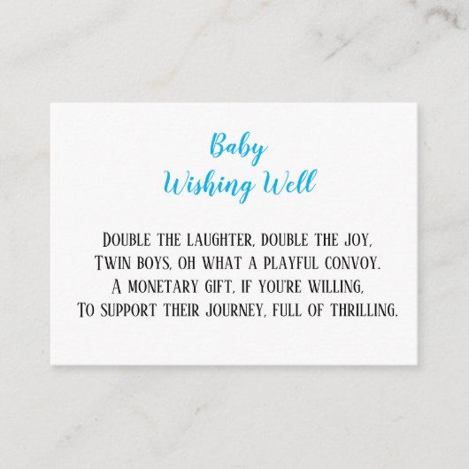 ブルーツイン男の赤ちゃんウィングウェルベイビーシャワー エンクロージャーカード (正面)