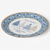 ブルーツリーズドットモダン文字クリスマスホリデー ペーパープレート (アングル)