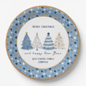 ブルーツリーズドットモダン文字クリスマスホリデー ペーパープレート (正面)