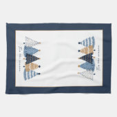 ブルーツリーモダンシンプルクリスマスの休日の名前 キッチンタオル (横)