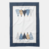 ブルーツリーモダンシンプルクリスマスの休日の名前 キッチンタオル (縦)