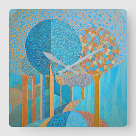 ブルーツリー抽象芸術ウォールクロック スクエア壁時計