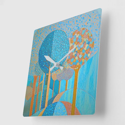 ブルーツリー抽象芸術ウォールクロック スクエア壁時計 (傾斜)