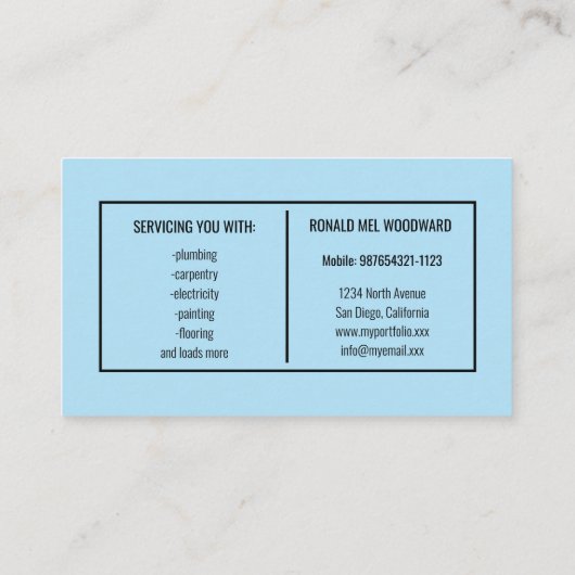 ブルーツールのハンディマンサービスの名刺 名刺 (裏面)