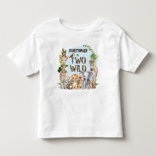 ブルーツーワイルドテーマ男の赤ちゃんサファリ2歳の誕生日 トドラーTシャツ (正面)