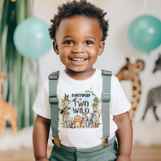 ブルーツーワイルドテーマ男の赤ちゃんサファリ2歳の誕生日 トドラーTシャツ