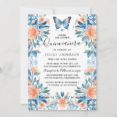 ブルーティアラファミリーラテンアメリカ系女性スペインのガーリーキンセアニェラ 招待状 (正面)